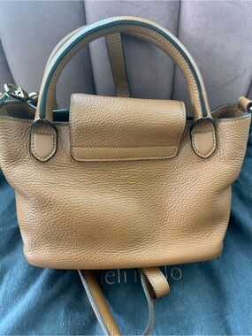 Small Pebbled Leather Satchel Bag - Brown